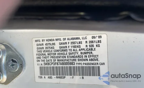2010 Honda Accord Exl from USA, damaged, VIN 5KBCP3F87AB005983